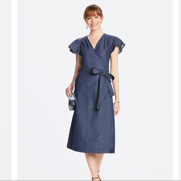 Draper James Chambray Midi Wrap Dress size 16X New never used - Picture 1 of 13
